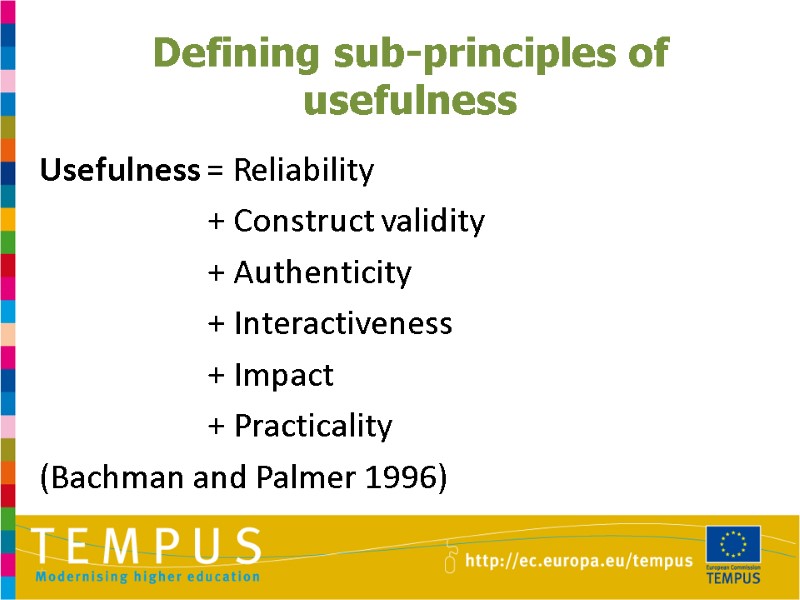 Defining sub-principles of usefulness Usefulness = Reliability      + Construct